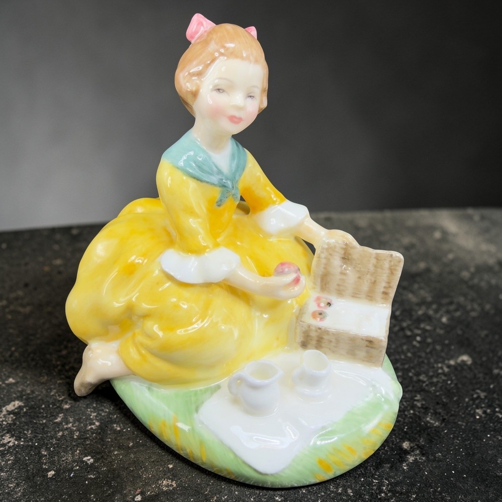 Royal‎ Doulton Picnic Figurine Girl Yellow Dress Peggy Davies England Fine China
